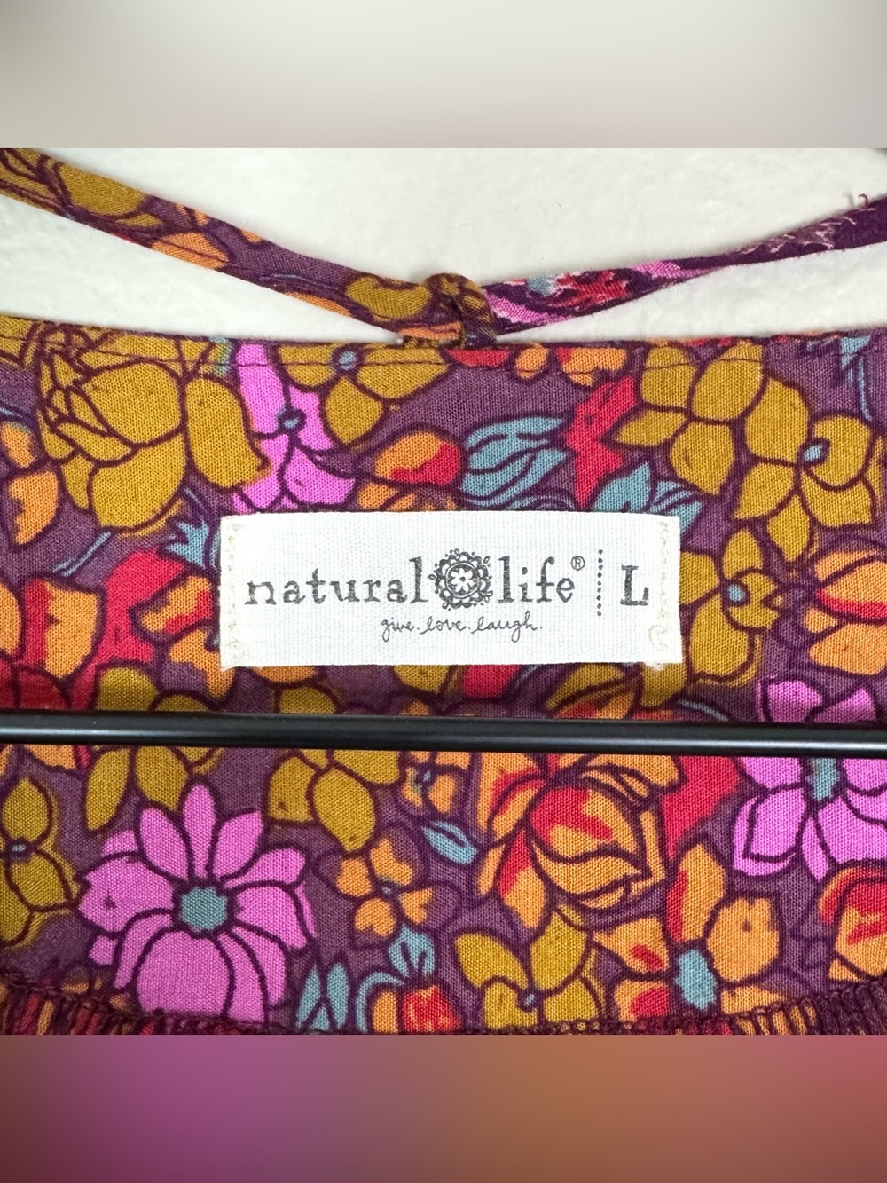 Natural Life Rowan Top Boho Floral Peasant Blouse Plum Lush Lillies Purple Large - Picture 7 of 8